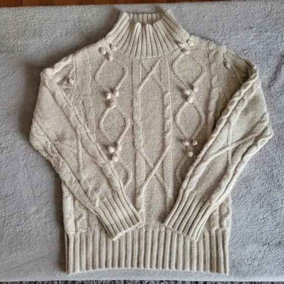 Cupcakes and Cashmere mock neck cable knit pompom sweater size medium - Picture 6 of 14